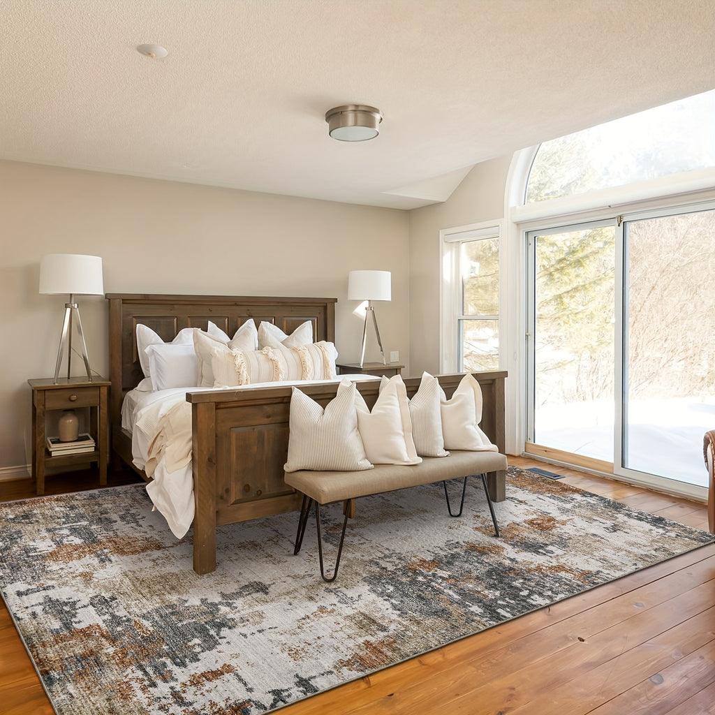 Area Rug Living Room Rugs: Abstract Soft Fluffy Pile Large Carpet With Low Shaggy For Bedroom Dining Room Home Office Indoor Decor Under Kitchen Table Washable - Ivory/Brown