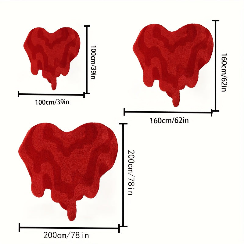 Red Heart-Shaped Area Mat - Romantic Bedroom Decor, Easy-Clean Polyester Mat with High-Definition Print, Lightweight & Durable for Indoor Use, Perfect for Christmas, Halloween, Easter, Thanksgiving, and More, Rugs for Bedroom