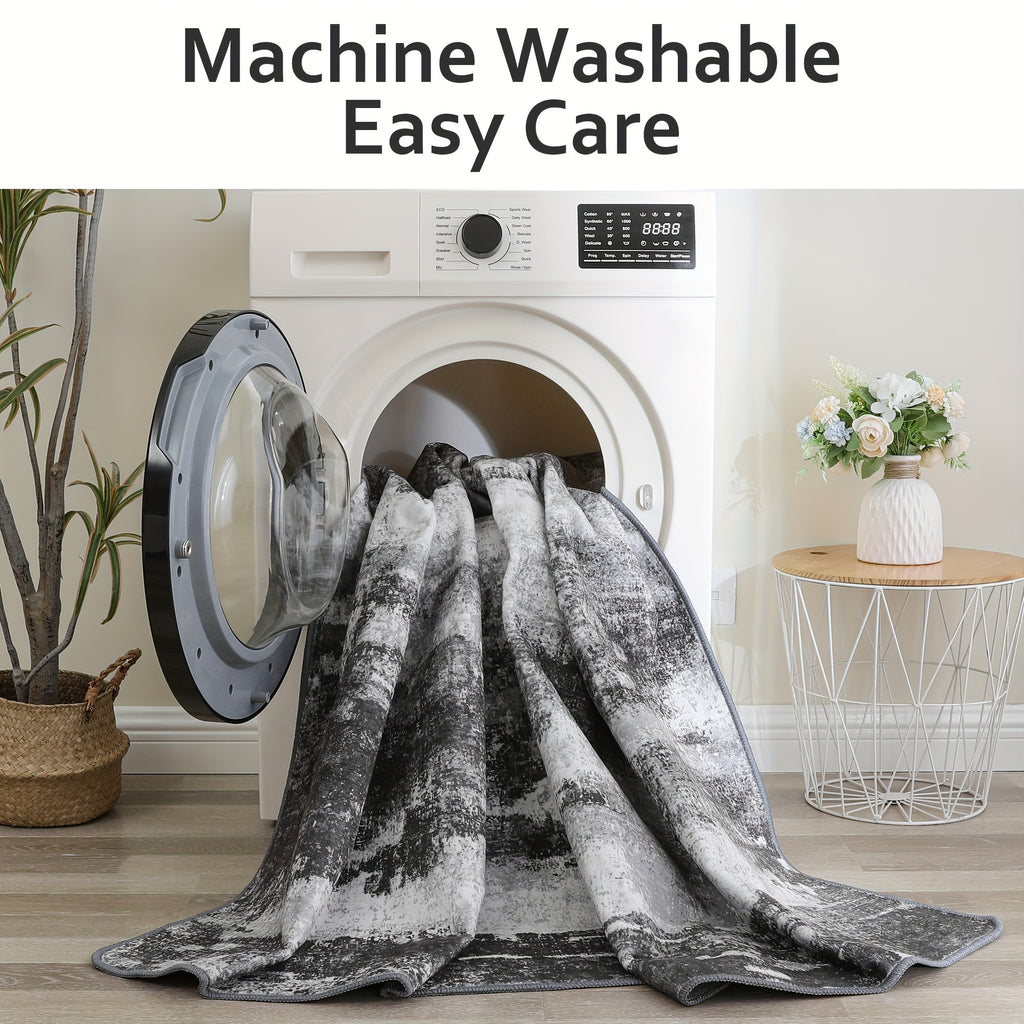 Dark Gray and Black Modern Abstract Striped Area Mat - Non-Slip Backing, Soft Polyester Fabric, Machine Washable for Living Room or Bedroom Decor, Rugs for Living Room