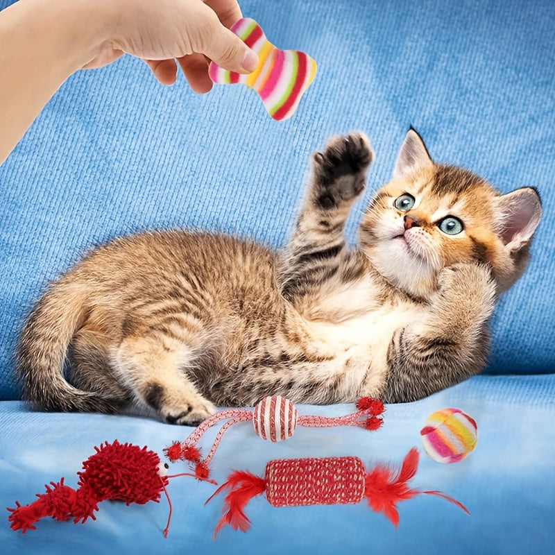 10 Pcs Xmas Cat Toy Set With Teaser Wand Mice Cat Balls And Bell Interactive Toys For Cats Indoor Supplies