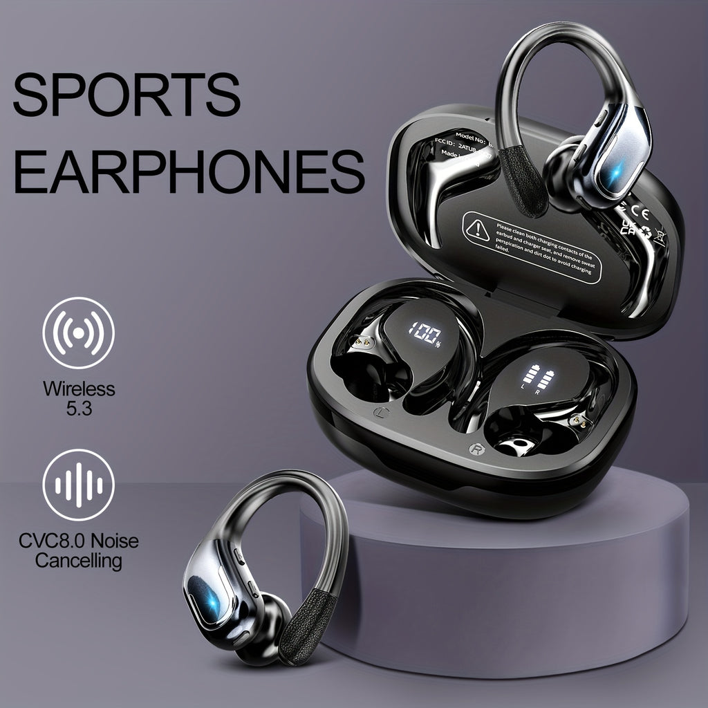 LIFEBEE New Wireless Earbuds for Running Sports, Wireless Earphones with Earhooks Pure Bass Sound, Over Ear Headphones ENC Noise Cancelling with Dual-LED Display, Earphones Built-in Microphone
