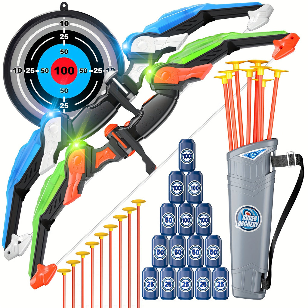 Bow And Arrow For Kids 4-8 6-8 8-12, Kids Archery Set Toys With Light-up LED Includes 32 Suction Cup Arrows, Indoor Outdoor Bow And Arrow Toys Gifts For 5 6 7 8 9 10 11 12 Year Old Boys