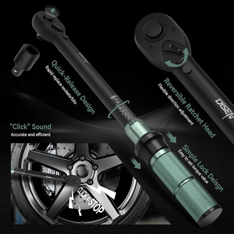 9pcs Click Torque Wrench Set 1 4 3 8 1 2 Drive 20220in.lb 545 Ft.lb 10170 Ft.lb with 6 Adapters 3 Accuracy 72Tooth