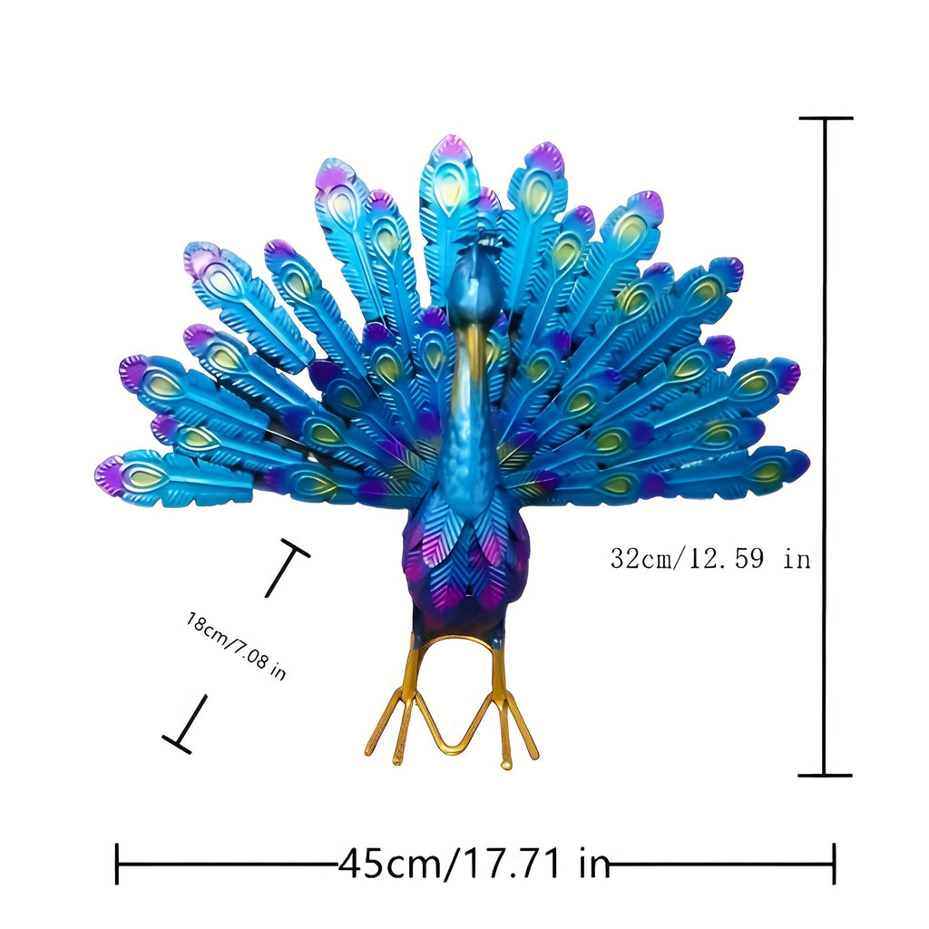 Large Metal Painted Peacock Garden Sculpture - 1pc Figurine for Fountain, Pool, Yard, Lawn, Garden Art - Easter, Halloween, Mother's Day, Thanksgiving, Fall Decor