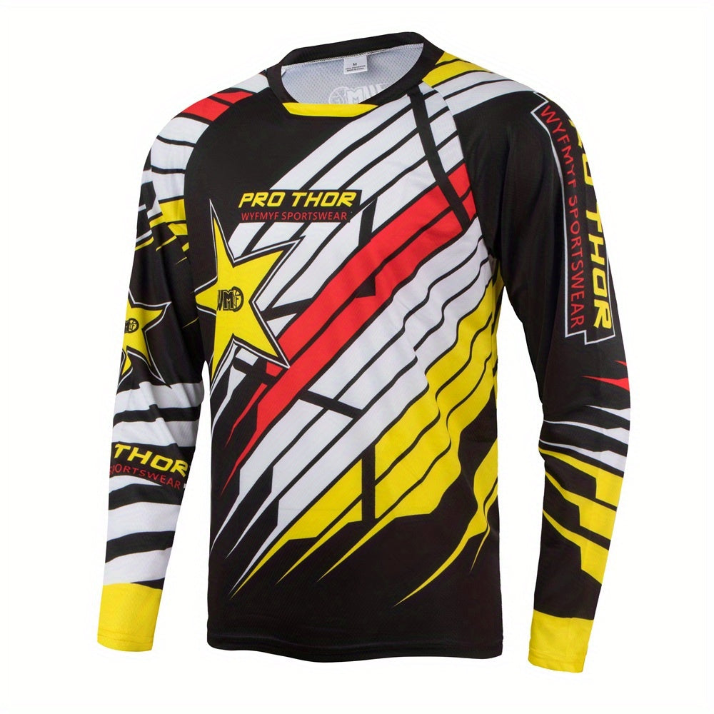 PRO THOR Men's Striped Cycling Jersey - Quick Dry, Breathable, Moisture Wicking Long Sleeve MTB Shirt for Biking and Sports - Stay Cool and Comfortable During Your Ride