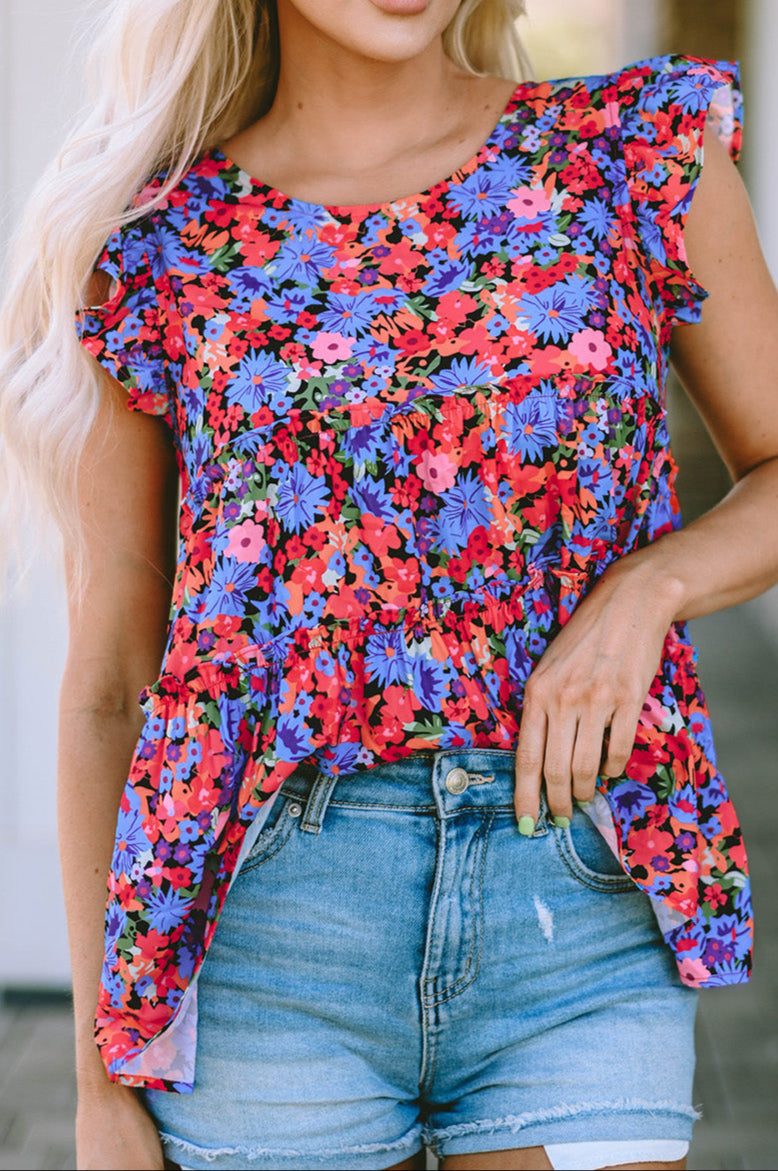 Colorful Floral Babydoll Blouse FB