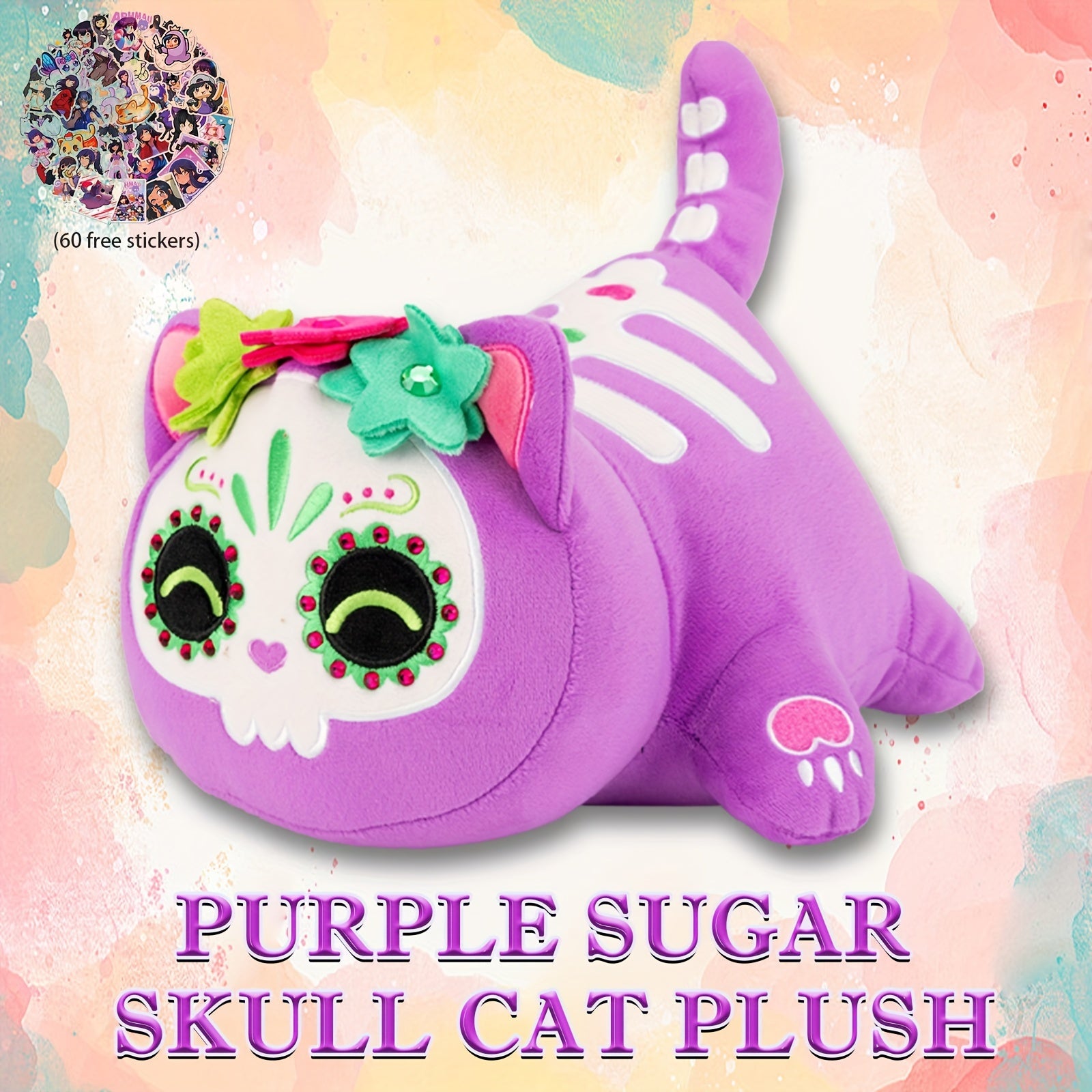 Mee-Meows Collection: Festive Cat Plush Toys - Bat, Spider, Mummy, Purple Sugar Skull, Zombie, and More - Great Gift for Kids & Fans - Ages 0-3