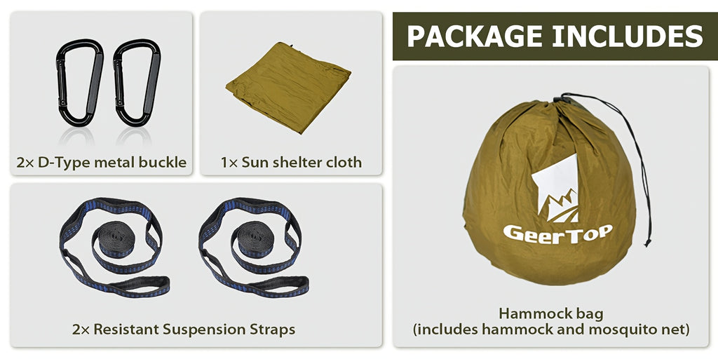 [3-in-1 Hammock] GEERTOP 3-in-1 Outdoor Hammock | Double Sleep Rest Camping Hammock with Mosquito Net Sun Shelter for Backpacking Travel Garden Park