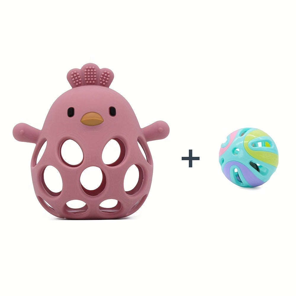Baby Teething Toy With Bell Rattle, Silicone Teether Mitten For Babies Over 3 Months Anti Dropping Wrist Hand Teethers Glove Baby Chew Toys For Sucking Needs, BPA Free (Dark Pink)