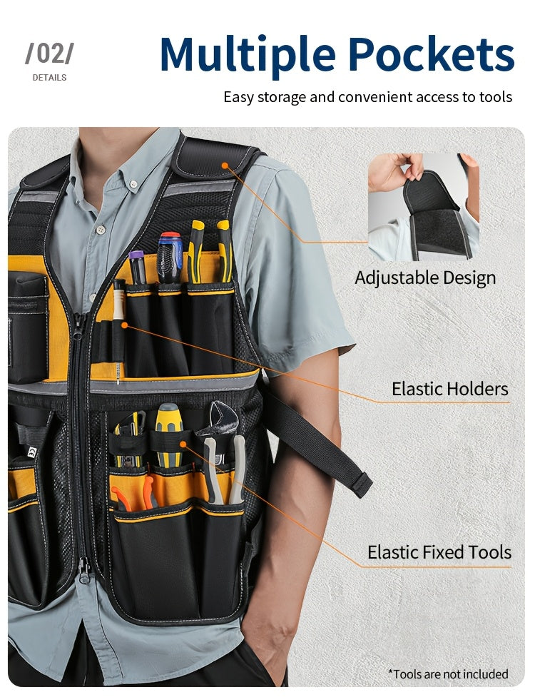 High-Visibility Reflective Work Vest - Durable with Tool Pockets for Electricians - Ensures Ultimate Construction Safety