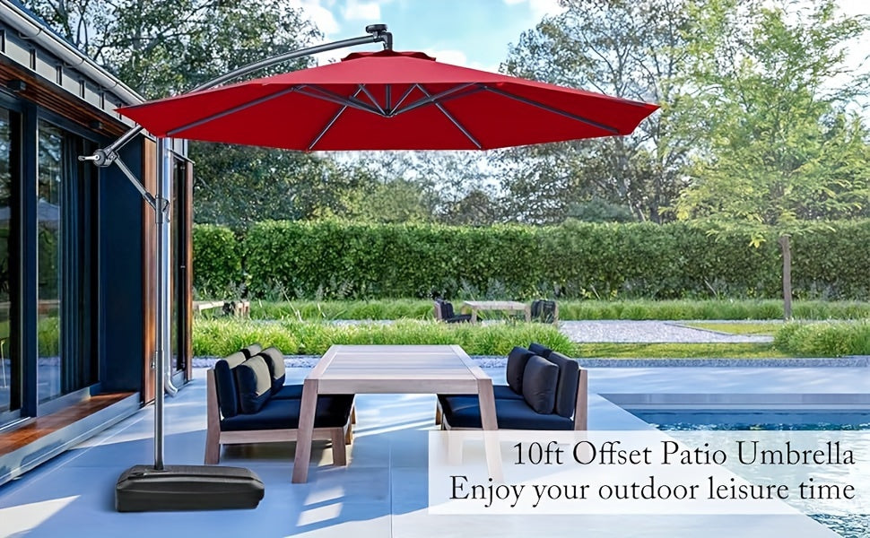 1pc 10ft Classic Burgundy Hanging Umbrella - Water-Resistant, UV Protection, Offset Patio Sun Shade with Sturdy Cross Base - Perfect for Outdoor Market, Garden, or Backyard Events