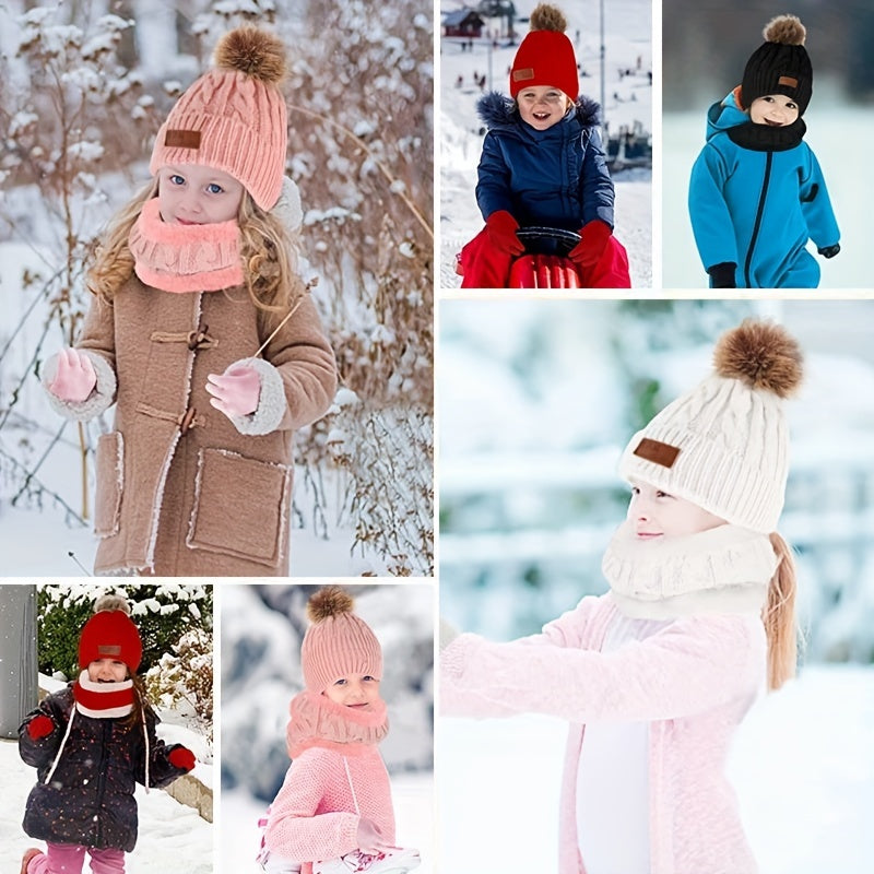 3pcs Youngsters Knitted Thermal Beanie Hat & Gloves & Scarf Set for Winter Warm Accessories