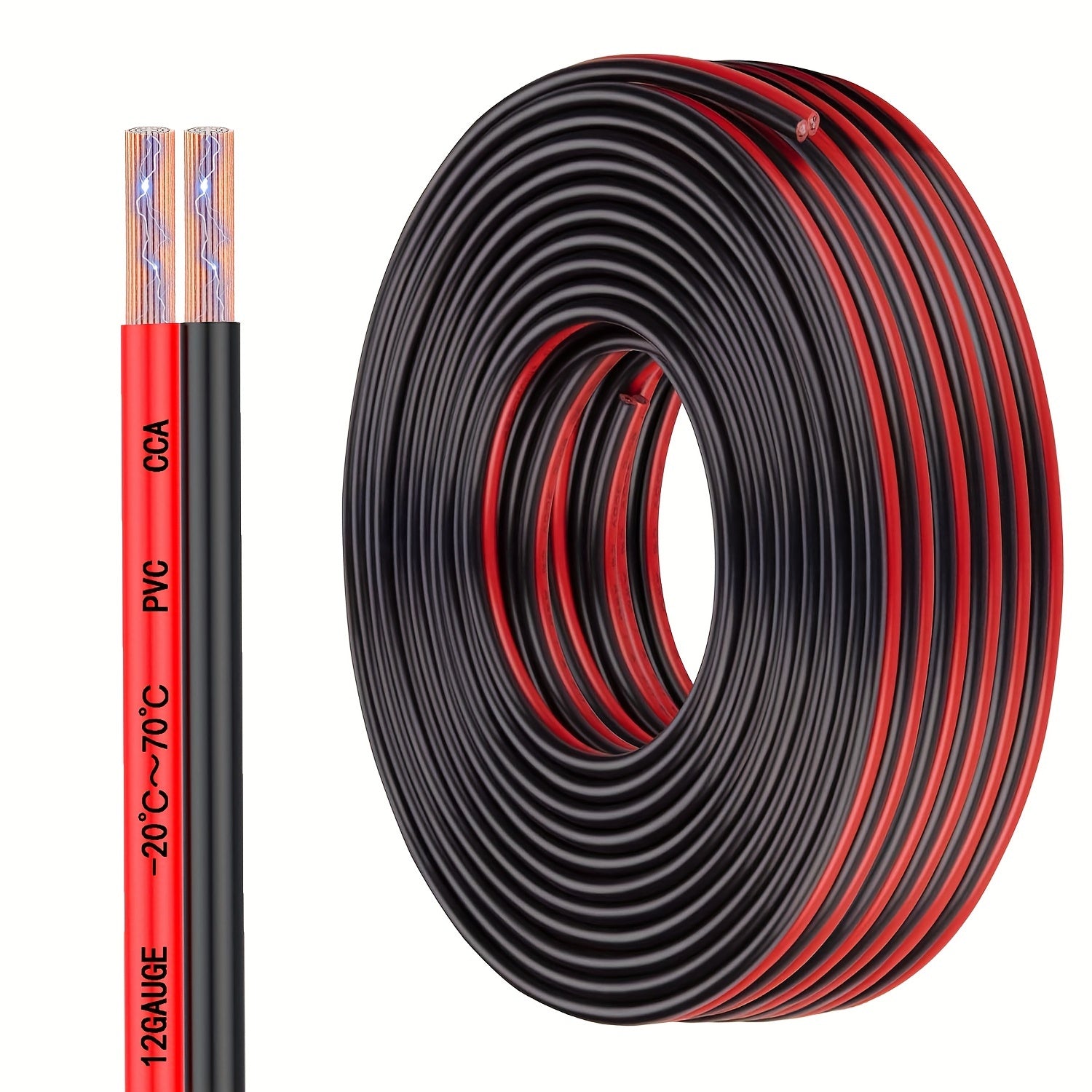 1pc 12 Gauge Twin Conductor Wire, 110V/220V Metal Electrical Cable, Red and Black PVC Insulated Copper Clad Aluminum Extension Cord for High Powered Speakers, LED, Automotive - No Battery Required
