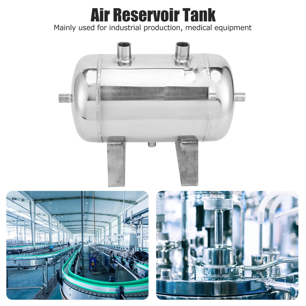 High-Pressure 1.32gal Stainless Steel Gas Storage Tank with 4-Port Air Reservoir, Durable for Industrial & Automotive Use - 1/4NPT
