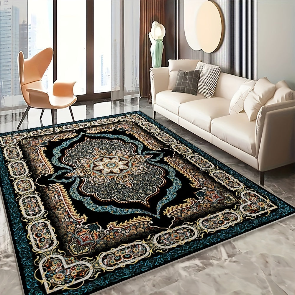 Large Bohemian Floral Velvet Mat with Non-Slip Backing & Shedding-Resistant - Machine-Washable Modern Mat for Living Room, Bedroom, Kitchen, Office - 100% Polyester Durable Floor Mat, Rugs for Living Room, Decorative Pattern,