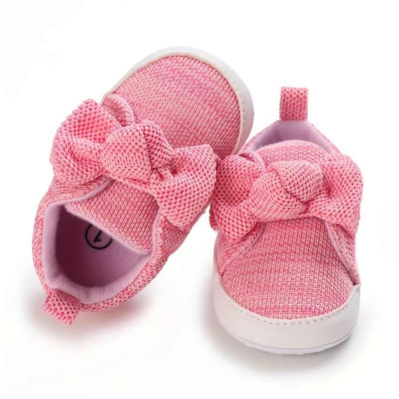 Baby Girls Lightweight Sports Shoes With Bowknot, Comfortable Non Slip Crib Shoes For Toddler Newborn Infant, Spring