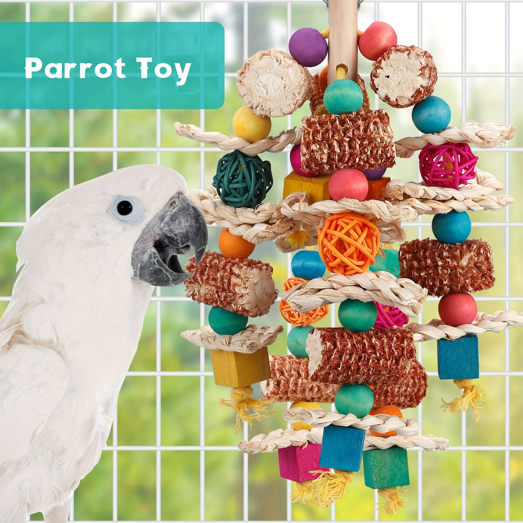 Natural Corn Cob Chew Toys for Parrots - Ideal for Small to Medium Macaws, African Greys, Cockatoos & More - Durable Synthetic Fiber Bird Playtime Accessories