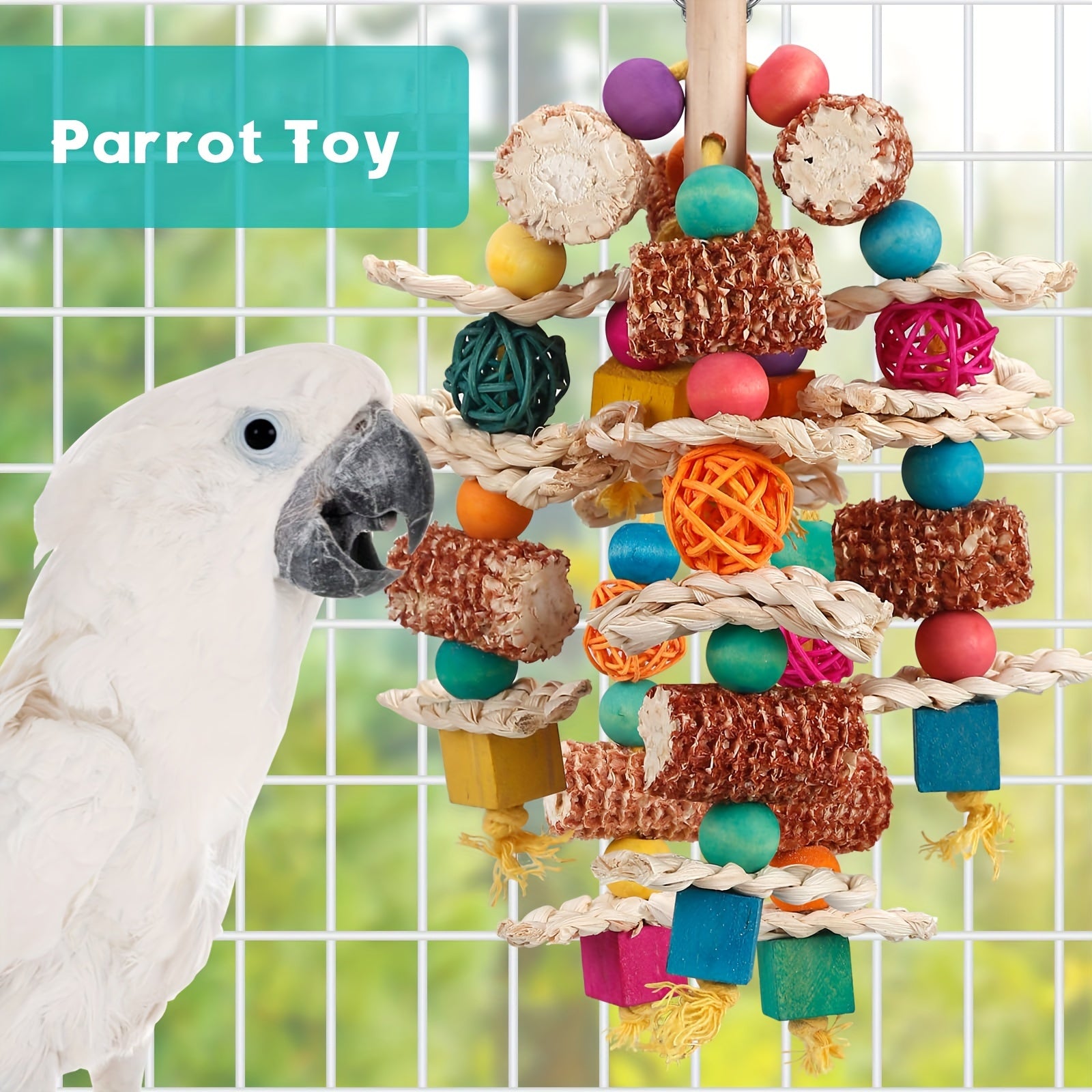 Natural Corn Cob Chew Toys for Parrots - Ideal for Small to Medium Macaws, African Greys, Cockatoos & More - Durable Synthetic Fiber Bird Playtime Accessories