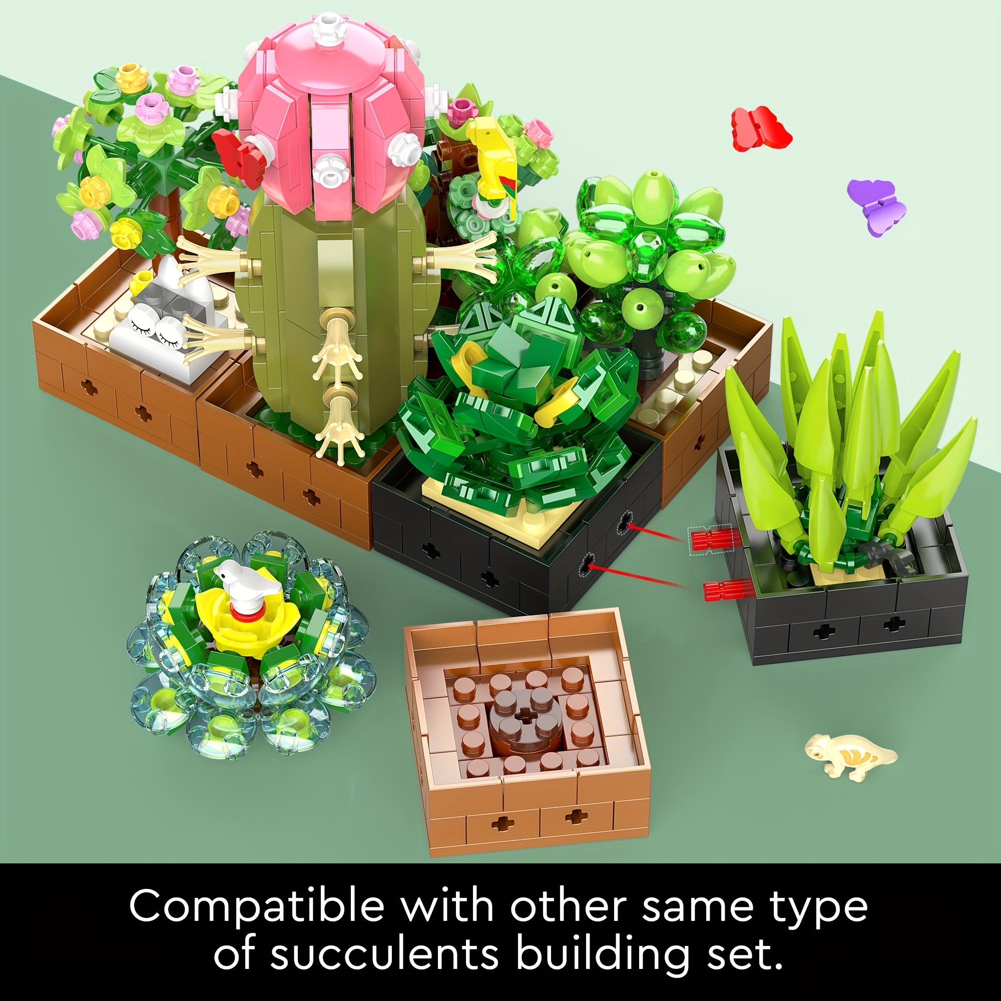 Flower Botanical Bonsai Building Set, Succulent Building Toys - 9 Pack, for Home Decor, Valentine's Day, Mother's Day, Christmas for Adults and Kids - 913pcs