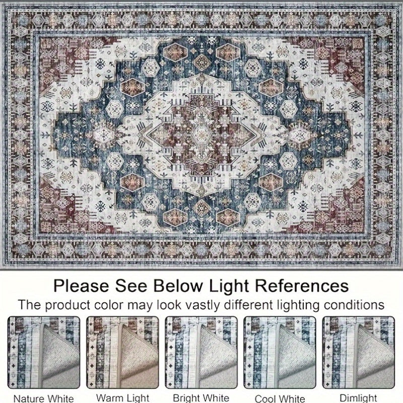 Washable Rug Living Room Rugs: 2X3 Area Rug Large Boho Medallion Distressed Carpets Indoor Soft Floor Anti Slip Carpet For Under Dining Table Bedroom Farmhouse Home Office - Red/Blue