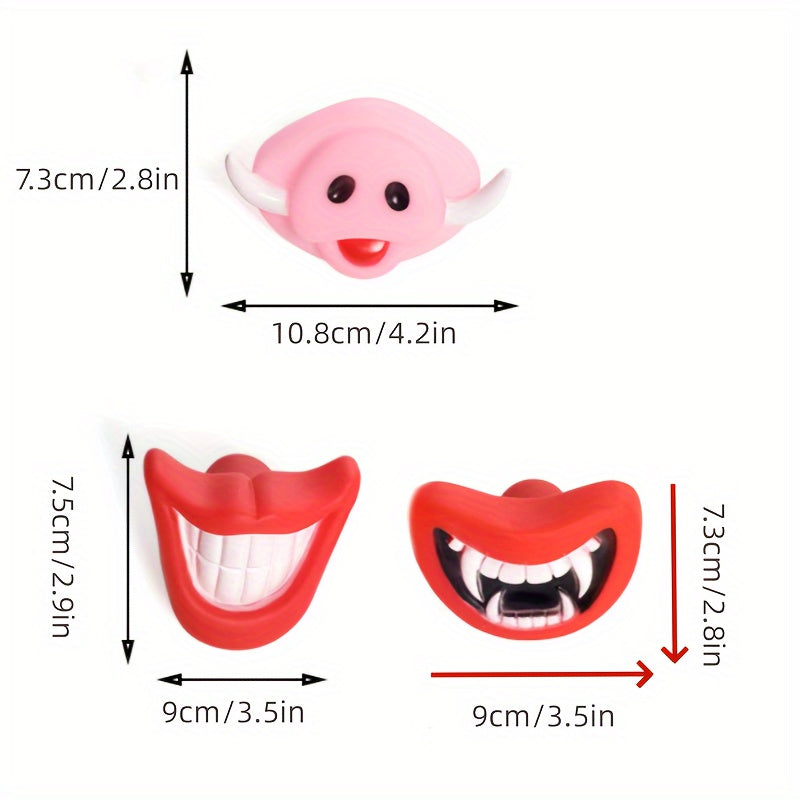 3-Piece Silicone Dog Chew Toys - Vampire Fangs &  Nose Designs, Squeaky Pet Play For All Breeds, Ideal Halloween Party Gifts