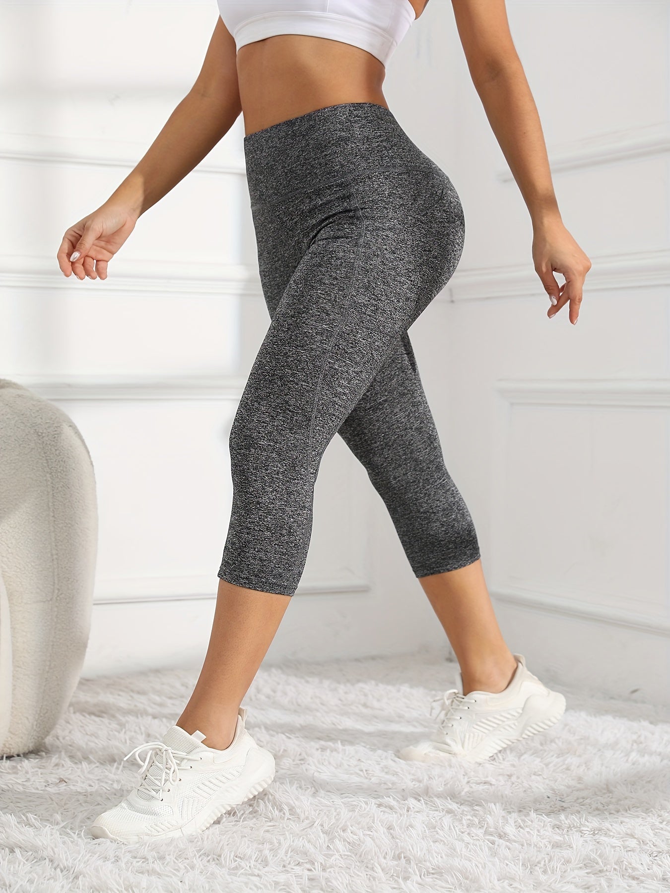 Women's High-Waisted 7/8 Length Leg Workout Leggings - Full-Length Leg Muscle-Building Gym Pants with Pockets,