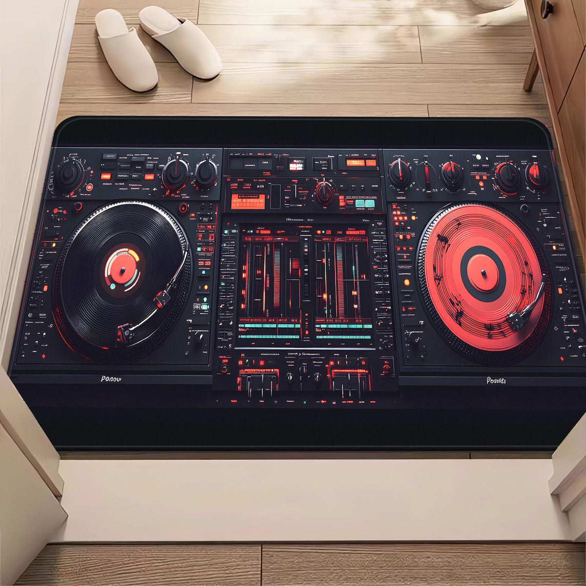 1pc DJ Mixer Equipment Pattern Door Mat - 700gsm Heavy-Duty Non-Slip Microfiber Absorbent Machine Washable Polyester Mat with DJ Mixing Board Design, Rectangle Shape For Bathroom, Bedroom, Living Room, Camping & Picnic Rugs,