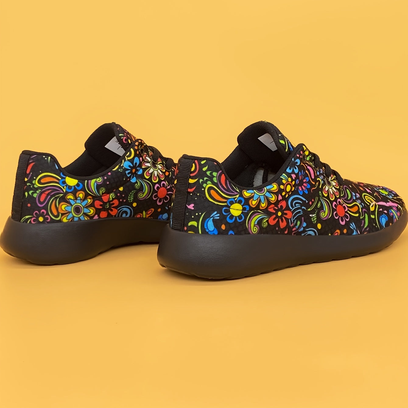 Women's Mexican Flower Pattern Lightweight Sneakers - Lace-Up Running Shoes