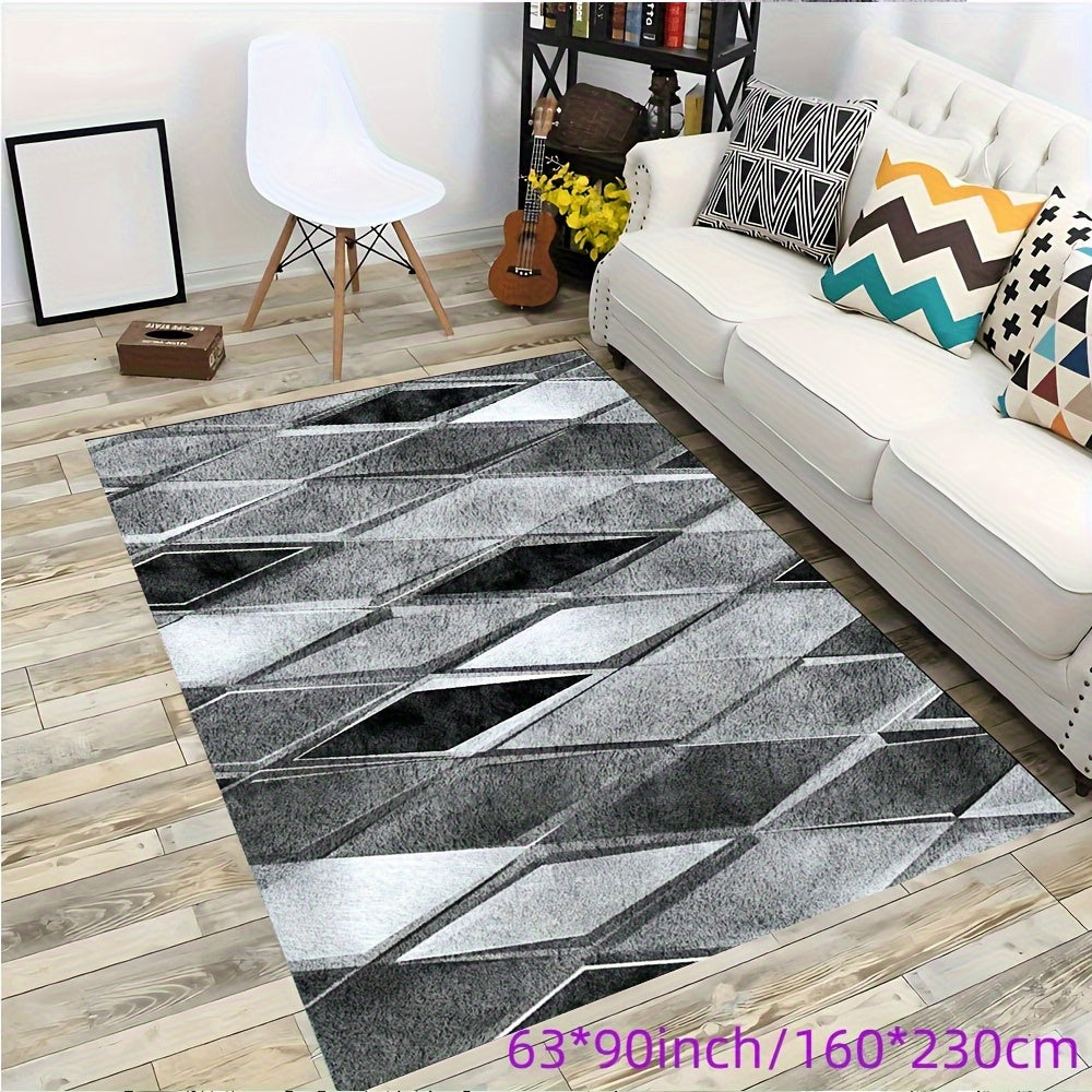 Modern Geometric Diamond Pattern Mat, Soft Non-Slip Machine Washable, Perfect for Bedroom Living Room Office and Game Room Decor, Ideal for Christmas Halloween Easter Thanksgiving and More, in Silvery Gray and Black, Rugs for
