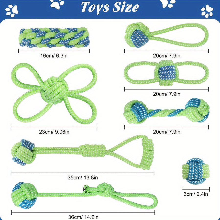 8pcs Dog Rope Knot Training Set - Durable Synthetic Fiber Chew Toys for Teeth Cleaning & Interactive Play, Colorful Outdoor Dog Training Essentials with Tug-of-War Ropes & Balls