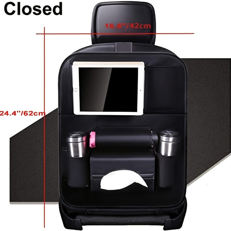 2 Pack Car Back seat Organizer with Foldable Table Tray, PU Leather Car Back seat Organizer for Babies Toys Storage with Foldable Dining Table Holder Pocket