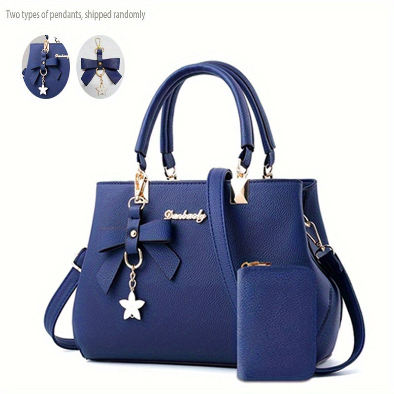 Chic Bow Decor Handbag for Women with Coin Purse, Adjustable Strap,