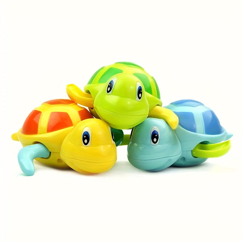 3pcs Wind-Up Swimming Turtle Toys for Youngsters - Cute Water Play Bath & Pool Toys, Durable PP Material in Sky Blue, Yellow, and Grass Green