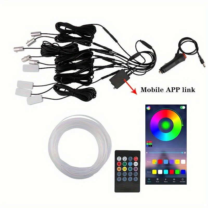 1pc 400 Inch 9-in-1 RGB LED Car Interior Strip Lights