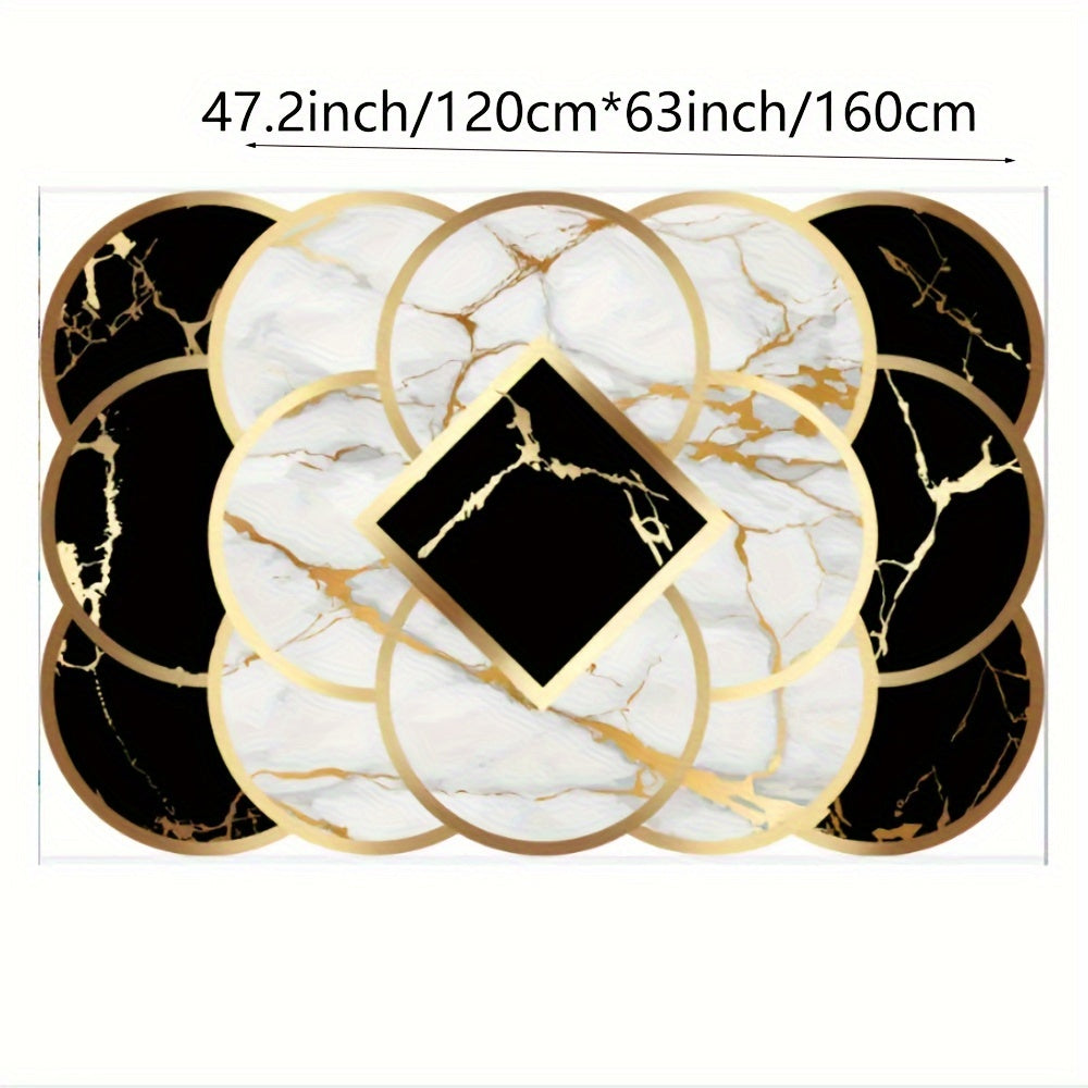 1pc, Unique Irregular ShapedSoft Rugs White Golden Marble Abstract Modern Rug For Livingroom Bedroom Diningroom Washable Office Kitchen Carpet
