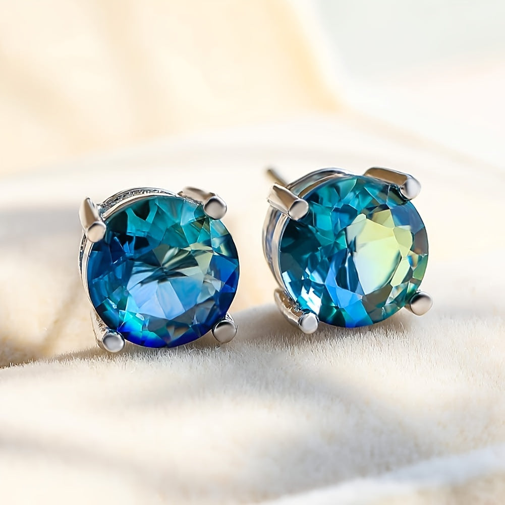 Sterling Silver Earrings, 925 - Boho Style Round Cubic Zirconia Earrings