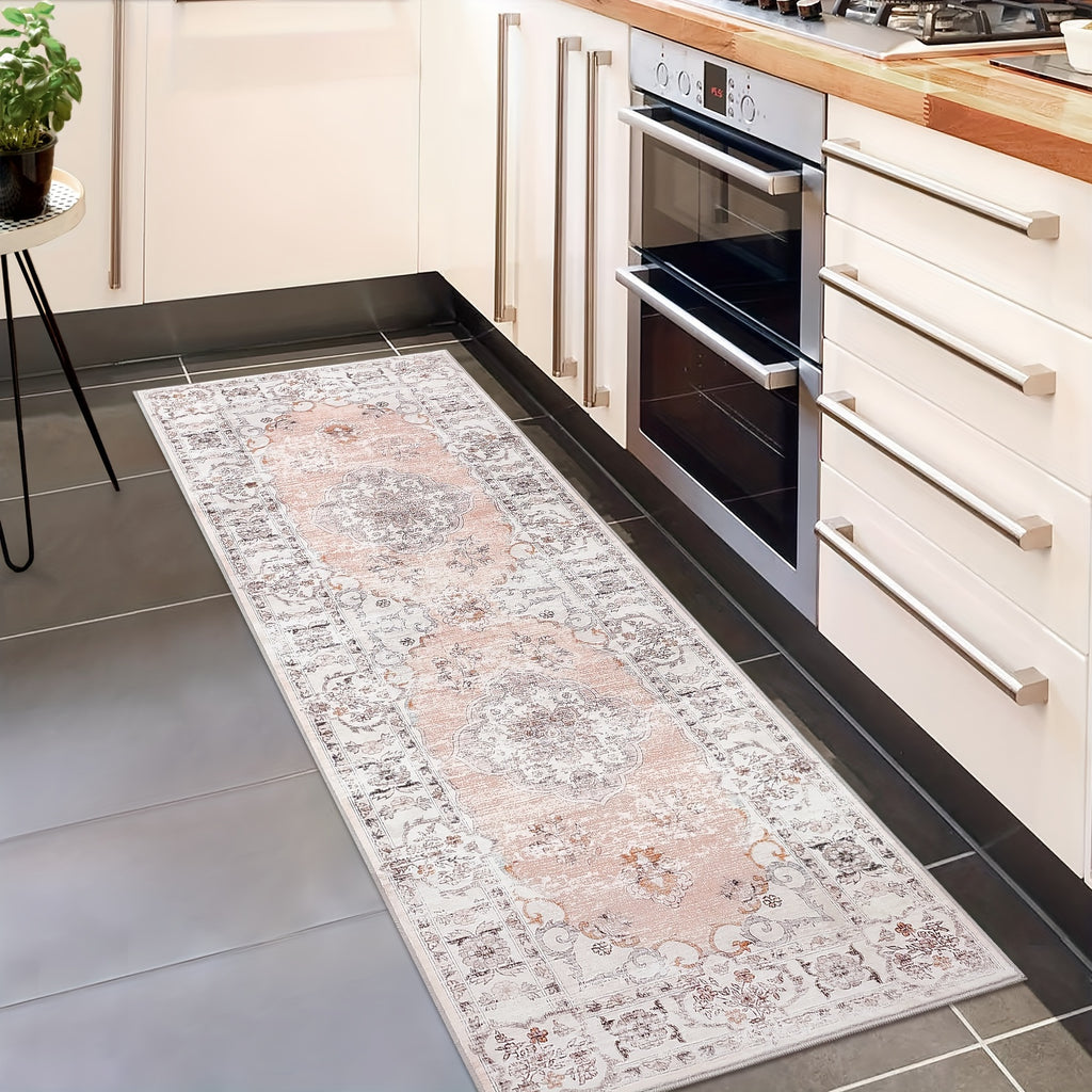 1 PC Washable Area Rugs For Living Room Non Slip Kitchen Floor Rug Hallway Runner Rug Oriental Distressed Carpet Boho Carpet Non Shedding Farmhouse Rug Low Pile Stain Resistant Rug For Classroom Playroom Dining Room Office, P