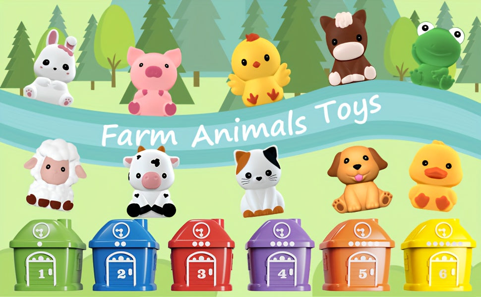 Montessori Toys For 1 2 3 Year Old Kids, 4 In 1 Farm Animals Barn Toys For Toddlers 1-3, Veenggie Sorting Set, Farm Tractor With Trailer, Stacking Toys Gift For Baby Boys Girls