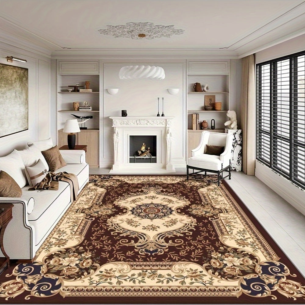 Luxury Velvet Area Mat, 850g/sqm Machine-Washable Geometric Pattern Mat, Lightweight Durable Indoor Mat for Living Room, Bedroom, Study, Modern Minimalist Design with Brown/Beige/Blue/Red/Black/White, Rugs for Living Room, Be