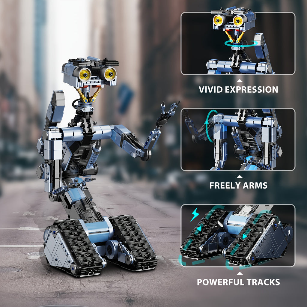 1176 Pieces Popular Robot Character Johnny Five Building Block Playset Fan Must Buy Building Block Toys Remote Controlled Motor Version Fun Room Decorations, For Friends Christmas Halloween Gifts