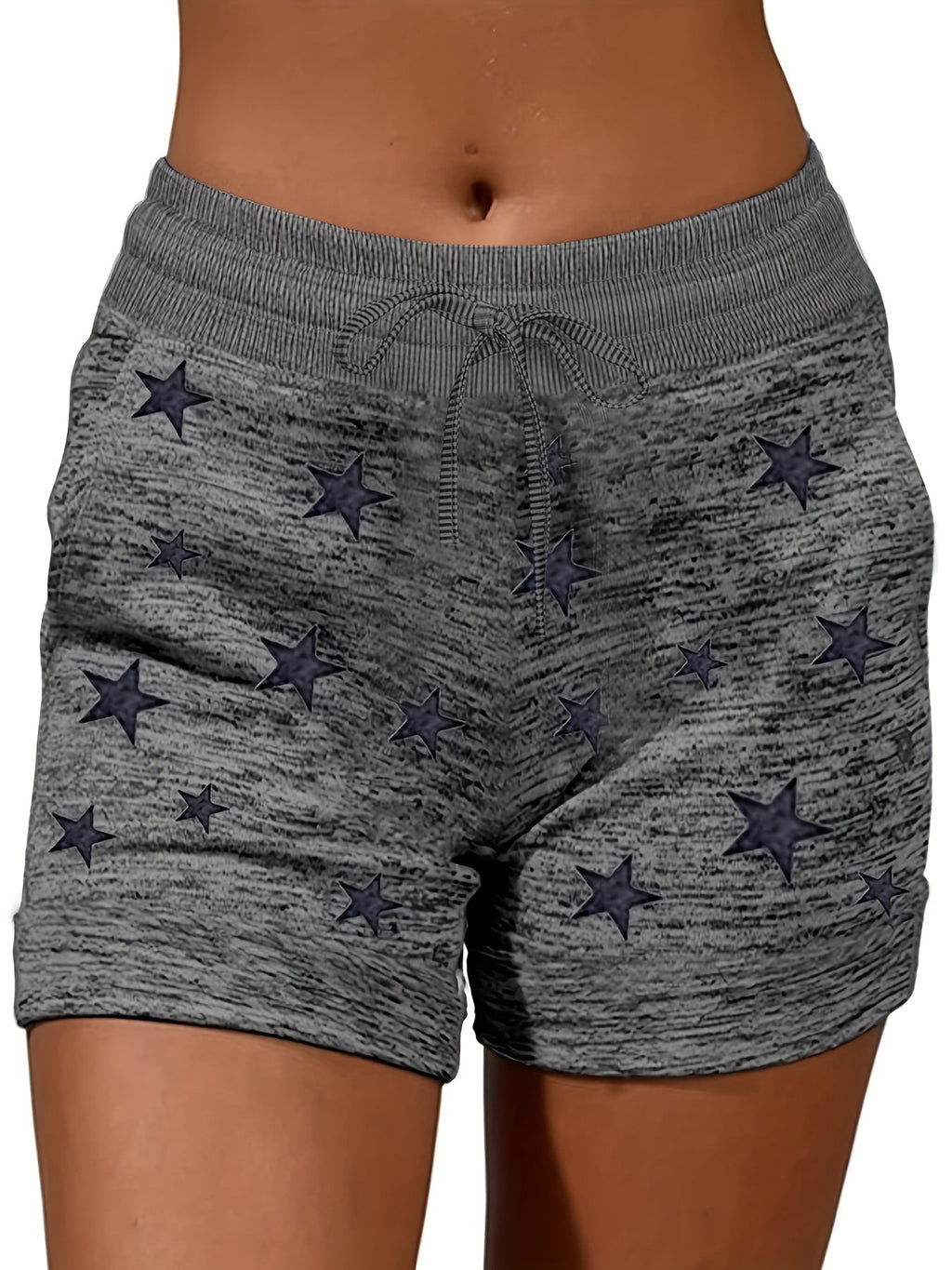 Plus Size Casual Leggings, Women's Plus Star Print Elastic Drawstring Medium Stretch Sports Shorts