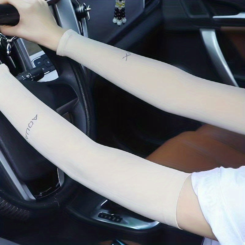 1pair Unisex Ice Silk Arm Sleeves For Summer, Outdoor Sports Sunscreen UV Protection Thin Long Gloves