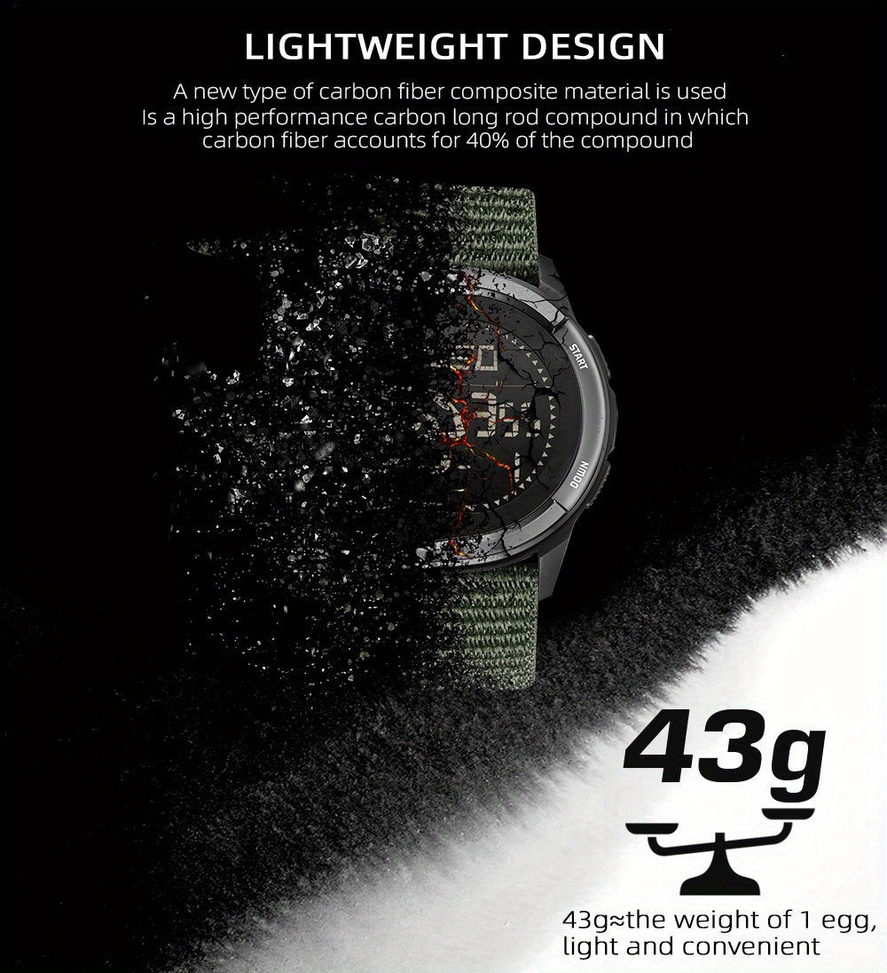 Mens Slim Sports Smartwatch - Water Resistant Chronograph Watch with Pedometer, Multi-Functional Wrist Watch with Carbon Fiber Strap for Fitness, Running, and Outdoor Activities