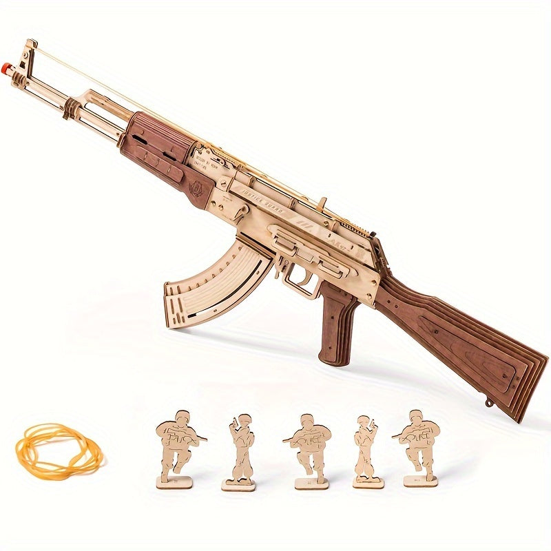 3D Puzzles for Adults, Wooden 3D Puzzle AK47 Model Rubber Band Gun Model Building Kits for Adult, DIY Wood Crafts Cool Toys Gifts Hobbies for Men Women, LQ901 Justice Guard