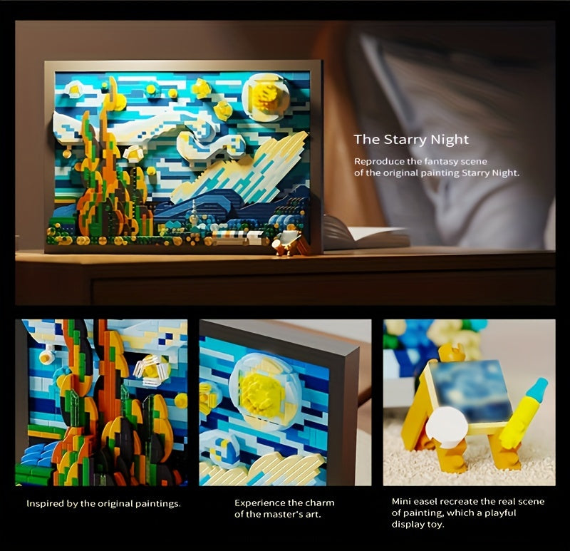 1731pcs 3D Starry Night Building Blocks Set for Adults - Reproductions Of Famous Paintings, ABS Material Toys,