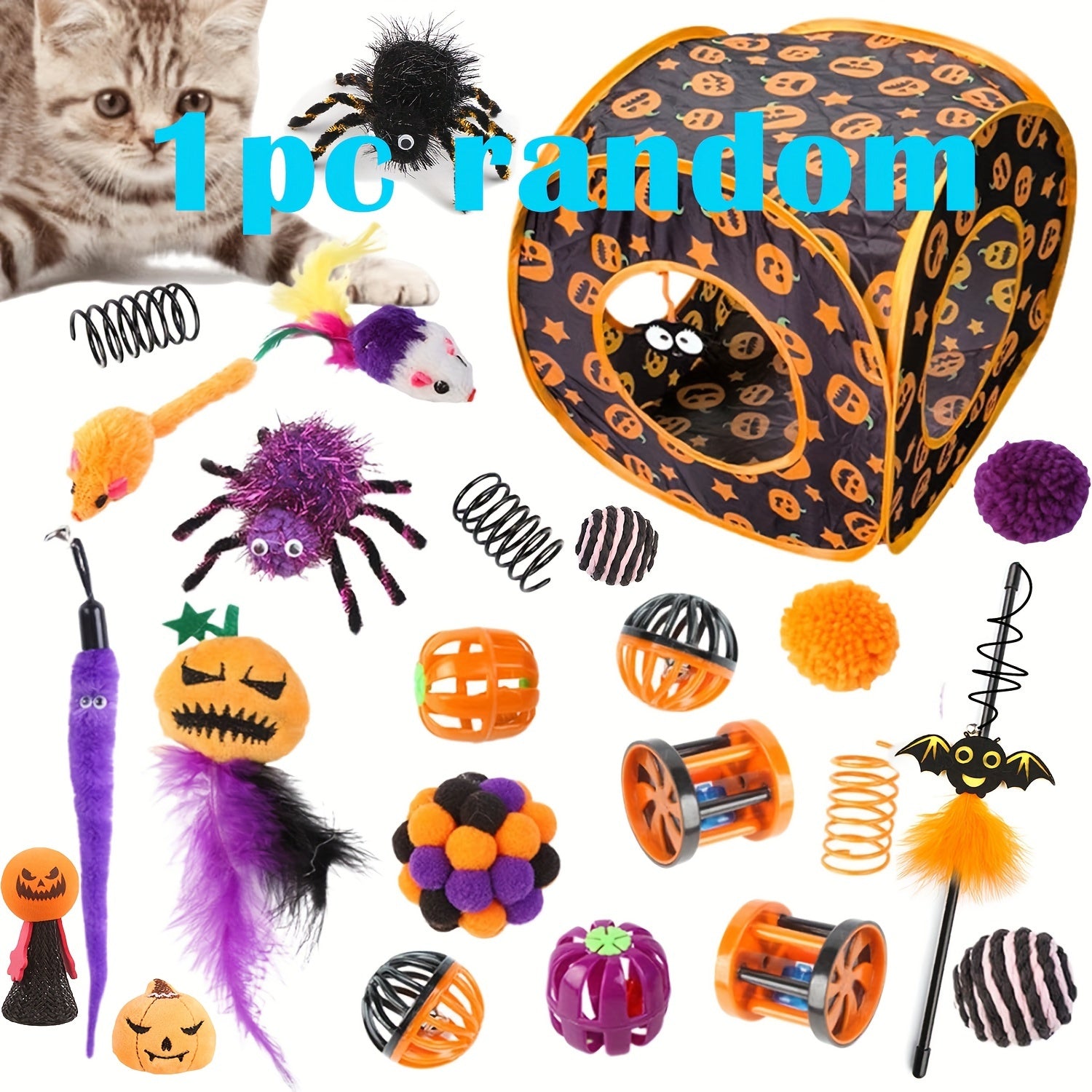 Festive Halloween Cat Toy Set: 1/3/5/8 Pcs Interactive Kitten Toys, Pumpkin Toys, Feather Toys, And More for Indoor Playtime