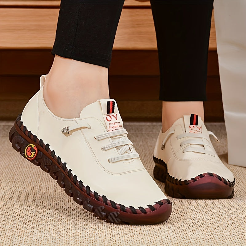 Women's / Round-Toe Flat Shoes with Spoils Accent - Casual Comfortable All-Season Sneakers, PVC Sole & Soft, Breathable for Square Dance, Casual Attire -  Upper (North America/Europe Style)