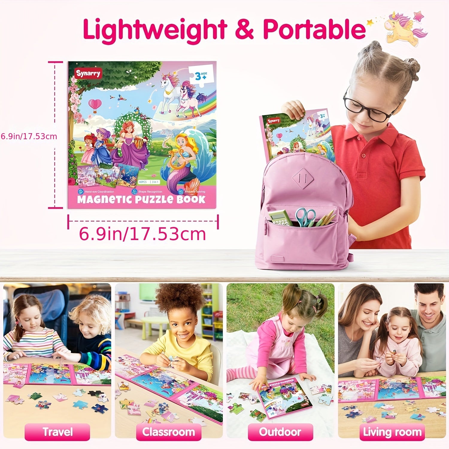SYNARRY Unicorn Mermaid Princess magnetic puzzle,