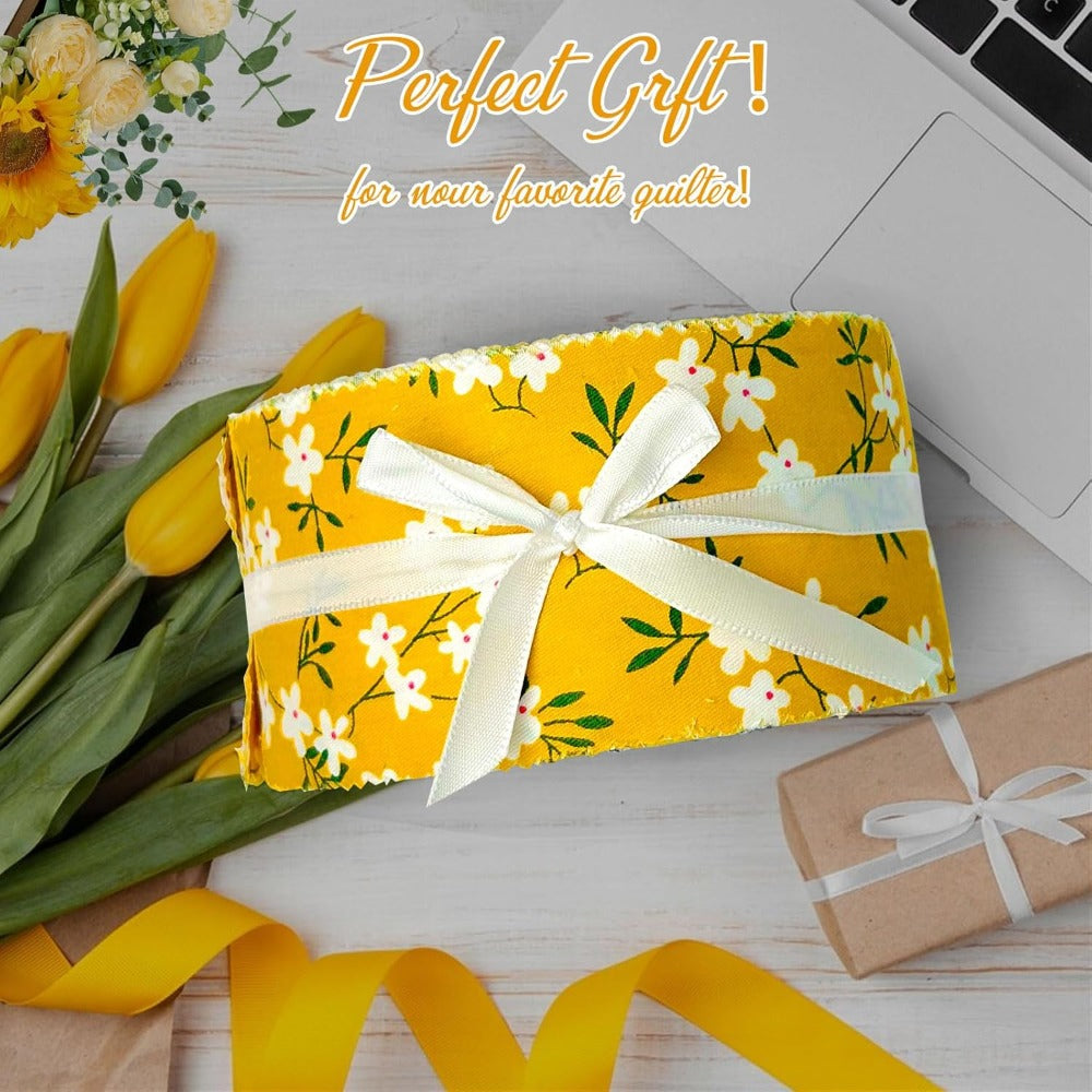 80 pre-cut jelly roll strips, assorted yellow floral print cotton fabric, 2.5 x 19.7 inches, suitable for sewing, jelly roll rugs, and DIY projects