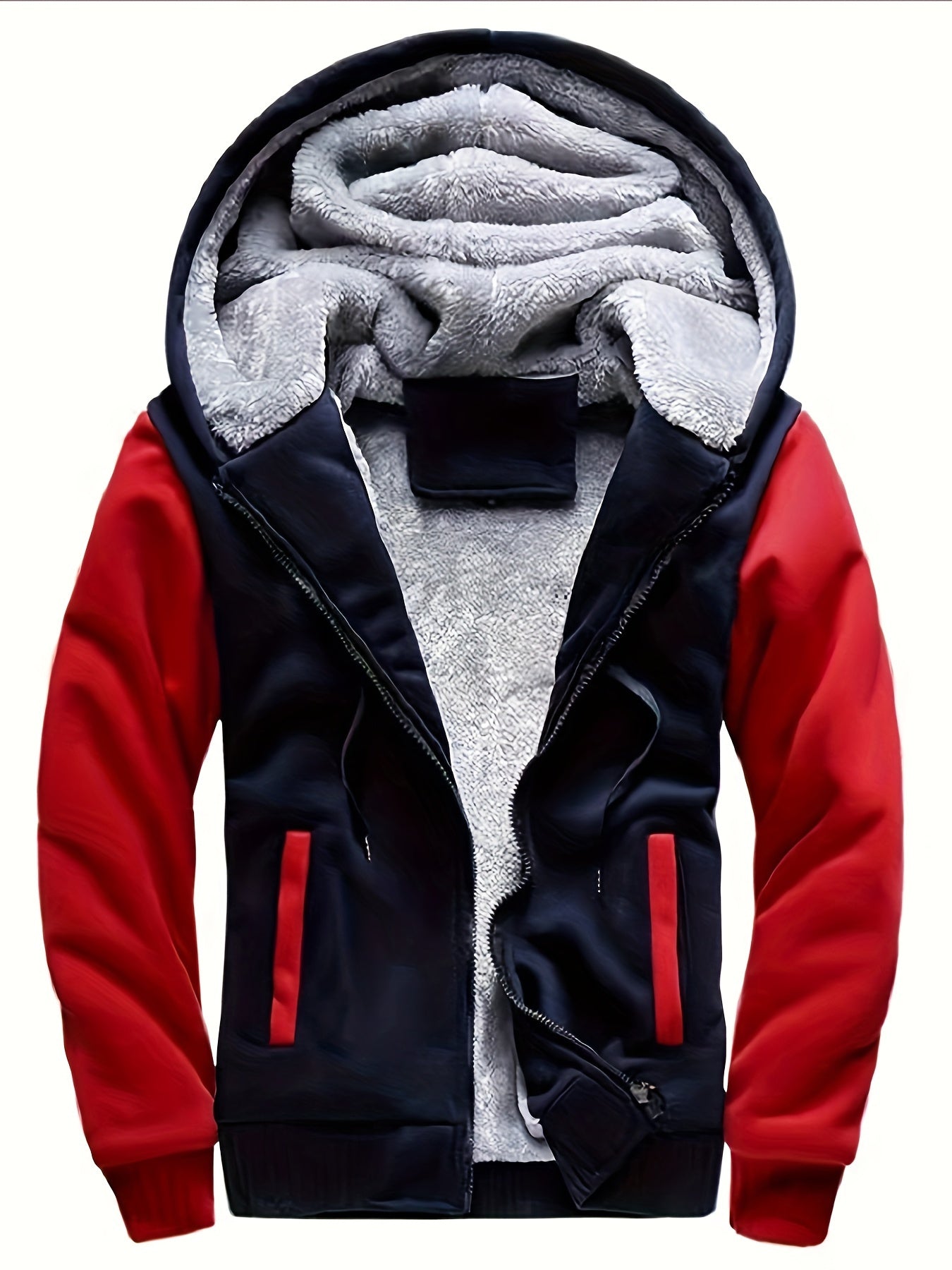 Men'S Winter Thick And Padded Warm Zip Up Hooded Jacket